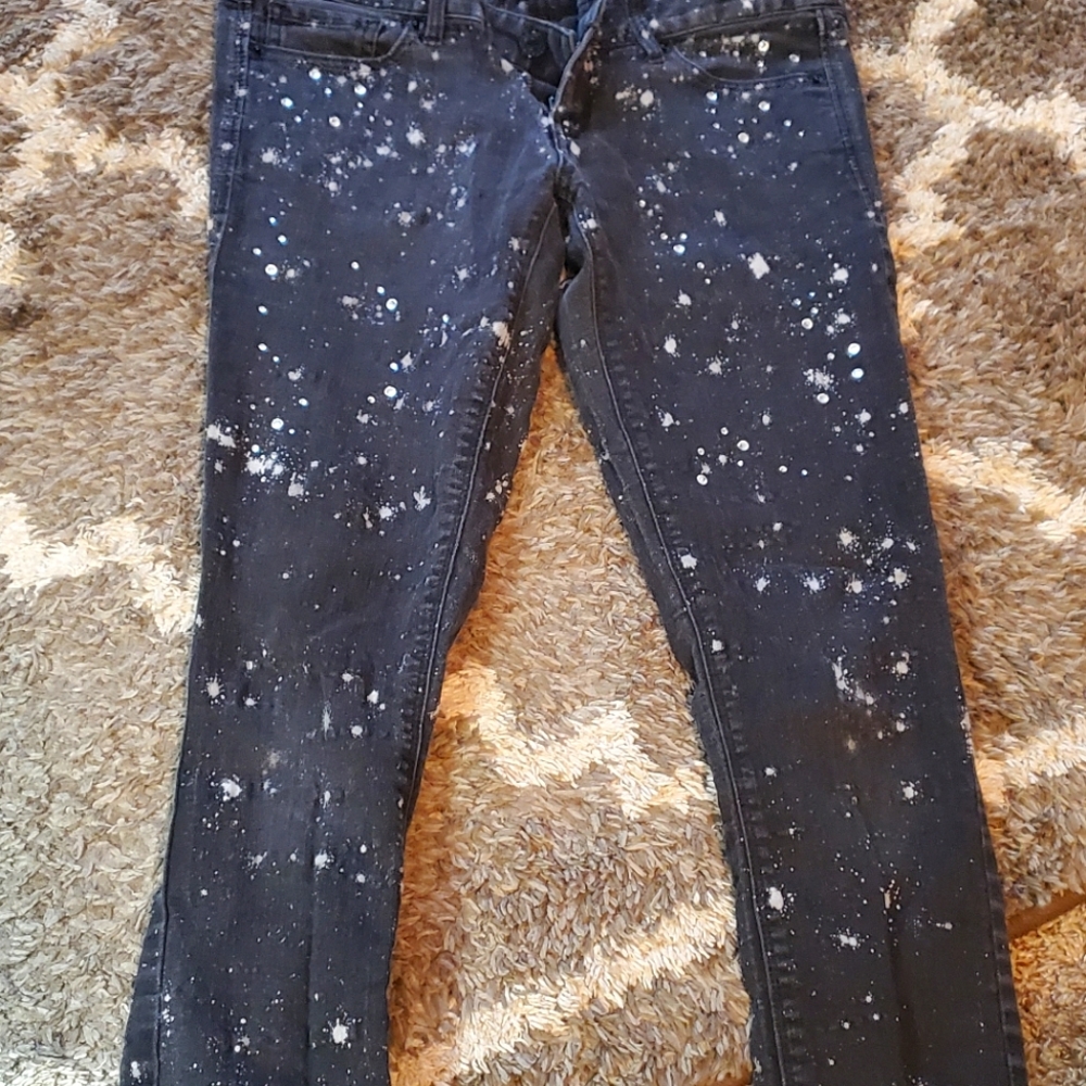 Express black & silver splat jeans w/ rhinestones